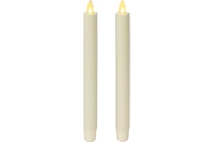 Luminara Set of 2 Moving Flame LED Taper (1x9.75), Flameless Candle, Melted Edge, Smooth Wax, Unscented (White)