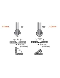 Amana Herramienta 45795 V-Groove 108 Deg. Plegable para paneles de material compuesto de aluminio (ACM) como alucobond, Dibond, 0.090 Tip corte ancho x 3 8 CH X 1 2 D x 1 4 inch SHK Router Bit con punta de carburo