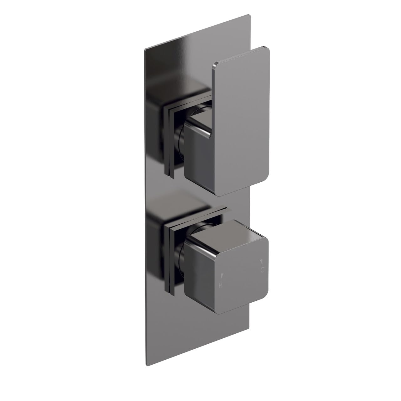 nuie WIN7TW02 Windon Modern Bathroom Square Concealed Twin Thermostatic Shower Valve with Diverter-Two Outlets, Brushed Pewter