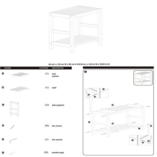 Shower Bench Seat & Bath Spa Shaving Stool with Storage Shelf, Sturdy & Waterproof Bamboo Bathroom Fixtures
