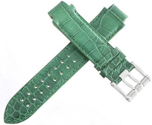 Aquanautic Unisex Green Leather Watch Band Strap with Steel Buckle 15mm