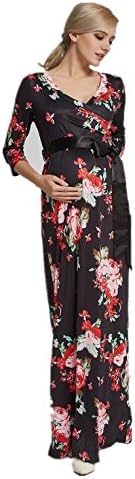 Floral Maternity Dress,Baby Shower Dress,Maternity Evening Dress,Wedding,Bridesmaids,Party,Nursing Friendly,Maxi full length,Pregnant wear,Sash belt Long formal sleeve (XL)