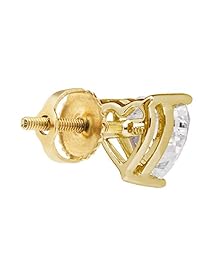 14K Solid White or Yellow Gold Stud Earrings   Heart Cut Cubic Zirconia   Screw Back Posts   1.5 CTW   With Gift Box