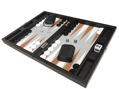13-inch Premium Backgammon Set - Travel Size - Black Board, White and Rum Points