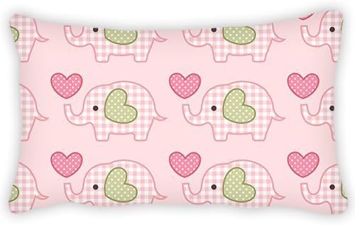 Polyester Pillow Cover Cartoon Pink Love Shape and Calf Elephant Bolster Throw Pillow Case Cushion Cover for Kids Bedroom Couch Sofa Home Decorative 20x26 Inches