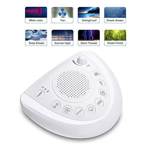 Mesqool White Noise Machine, Portable Sleep Sound Machine with 8 Soothing Natural Sounds, Auto-off Timer, Earphone Headphone Jack and USB Charging Port - Sleep Therapy for Baby, Adults, Travel, Office