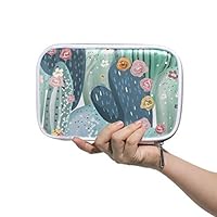 Tarity Pencil Case Holder Slot Pen Organizer Watercolor Cactus Flowers Microfiber Leather Pen Pouch Bag Zipper Large Capacity For Pens Markers Makeup Brush Passport Wallet Cash For Girls Women