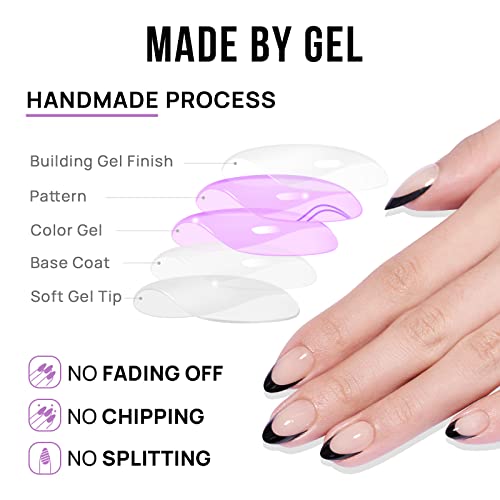 BTArtbox French Tip Press On Nails Almond - Black Press on Nails Short, Glue On Nails for Women Gift, Supremely Fit Natural Reusable Stick On Nails in 16 Sizes - 30 Fake Nails Kit, Black French - Image 4