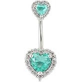 Excepro Belly Button Ring Belly Piercing Heart CZ Lake Green Stainless Steel