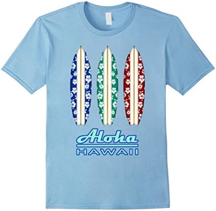 Mens Aloha Hawaii T shirt - Vintage Retro Surfboards Surfing Small Baby Blue