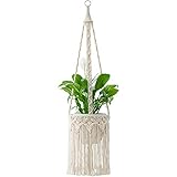 Mkono Macrame Plant Hangers Boho Chic Indoor Hanging Planter Basket Vintage Style Fringed Flower Pot Holder Rope Home Decor, 44 Inch