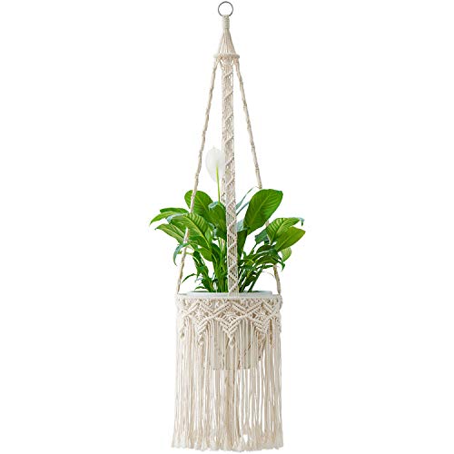 Mkono Macrame Plant Hangers Boho Chic Indoor Hanging Planter Basket Vintage Style Fringed Flower Pot Holder Rope Home Decor, 44 Inch