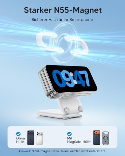 Magnetisch Ladegerät Kabellose Ladestation für Apple-Geräte, Faltbar 3 in 1 Ladestation Kompatibe mit i-Phone17 16 15 14 13 12 Series, Apple Watch Series und Air Pods 4 3 2 Pro