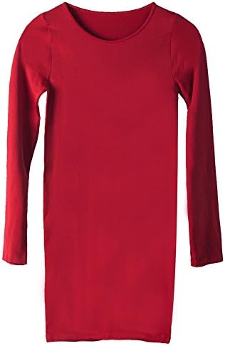 Septree Women's Plain Stretch Basic Top Long Sleeve Ladies' long Undershirt Round Neck (Plus, red)