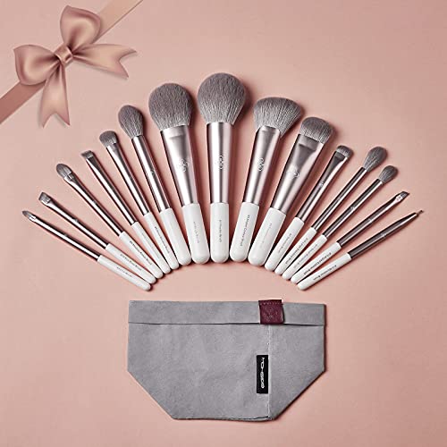 Makeup Brush Set 15pcs Pro Everyday Essentials Makeup Brushes Tool Kit Premium Synthetic Face and Eye Brushes for Foundation, Powder, Concealers, Blush, and Eyeshadow. (15pcs)