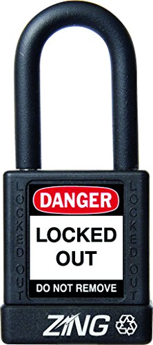 ZING 7037 RecycLock Safety Padlock, Keyed Alike, 1-1/2" Shackle, 1-3/4" Body, Black
