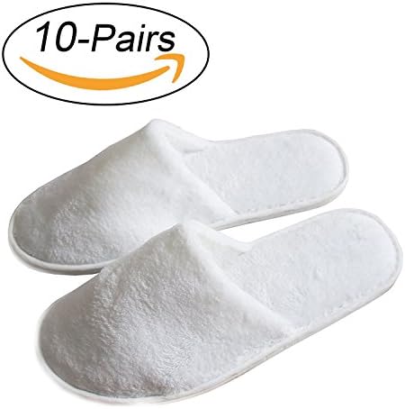 Wiliboat 10 Pairs of Unisex White Fluffy Closed Toe Spa Slippers for Hotel and Home Guest Comfortable and Non-Slip Coral Fleece Slippers for Men and Women