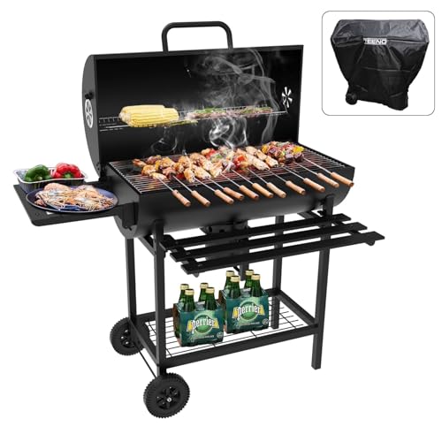 Teeno Charcoal Barbecue with Cooking Rack XXL with Two Shelves, Adjustable Vent, Portable Ball Barbecue with Cover