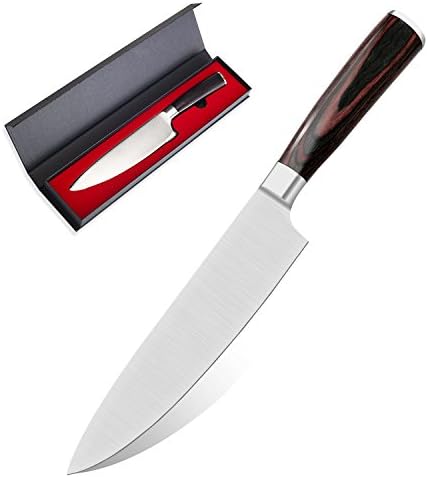 Outeam Chef Knife - Professional 8 Inch with High Carbon Stainless Steel, sharp Cutlery, Wood Forged Handle, Best Chef Knife Set for Slicing, Dicing, Chopping, and Mincing - Ideal Gift Box