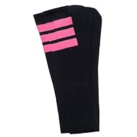 Skater Socks 35" Thigh high Black Tube Socks with Bubblegum Pink Stripes Style 1