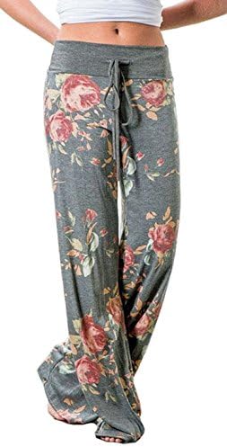 Women's Pajama Lounge Pants Floral Print Comfy Casual Stretch Palazzo Drawstring Pj Bottoms Pants Wide Leg