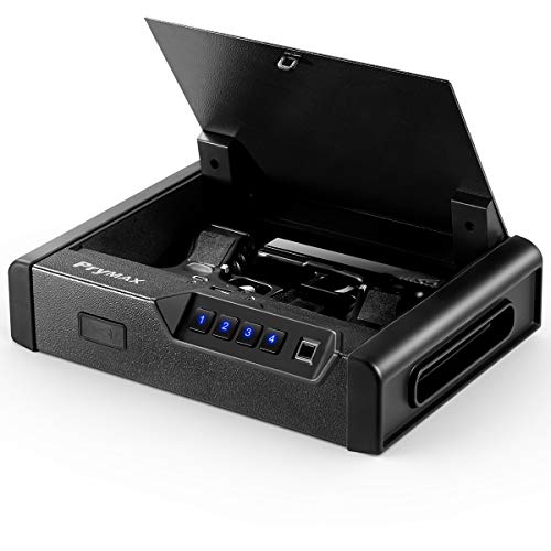 PRYMAX Biometric Gun Safe, Smart Handgun Safe with 4 Digits Code, Quick Fingerprint Access Gun Box with Auto-Open lid, 2 Pistol Capacity, Gun Cabinet for Home, Personal and Car Security