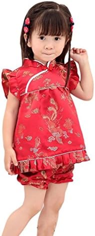 CRB Little Girls Toddler Qipao Chinese Dress Top Shorts Dragon Outfit 1T Red