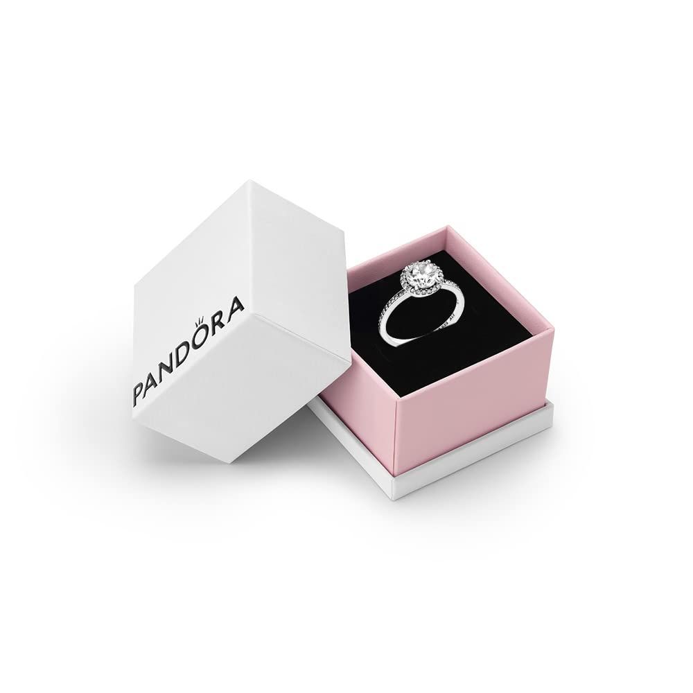 PANDORA Timeless Women's Sterling Silver Round Sparkle Halo Cubic Zirconia Ring, Size 56, With Gift Box