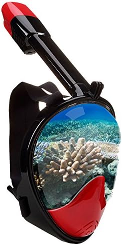 USIN Full Face Snorkel Mask 180°Panoramic View Anti-Fog and Anti-Leak Technology Breathing Mask with Mesh Bag for Adult and Youth Black-Red