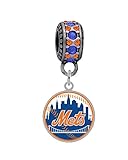 New York Mets Round Logo Charm with Connector Bead Fits Most Large Hole Bead Bracelets like Pandora, Brighton, Kays, Chamilia, Biagi, Troll