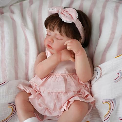 Brastoy Bebê Reborn Boneca Dormindo Corpo de Silicone Menina Original 48cm (Menina Rosa)