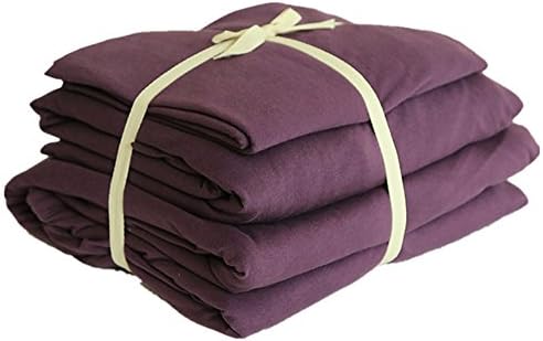 Ningkotex Solid Dyed 4Pcs Cotton Jersey Knit Duvet Cover Set King Queen Size Fitted Sheet (King, Dark Purple)