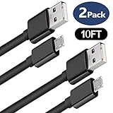 Micro USB Charging Cable, 2 Pack 10FT Extra Long Premium Android Charger Cord, High Speed and Extremely Durable Quick Charging Cable for Samsung S6 S7/Note 4 5/Echo Dot/PS4/Tablet/HTC/LG (Black)