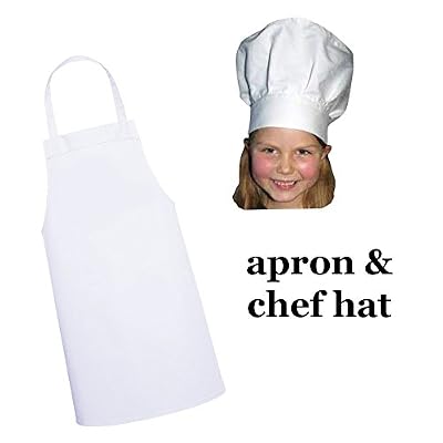 White kids'apron and chef hat set for kitchen, dress-up or craft party (M: 3-9 Years)