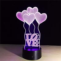 XIAMUXI 3D LED Night Light Love Balloon Action Figure 7 Colors Touch Optical Illusion Table Lamp Home Decoration Model