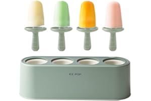 Popsicle Mold with 4 Pops, Silicone Molds Reusable Ice Pop Makers Easy Release Popsicle Tray for DIY Ice Cream Homemade (Gree