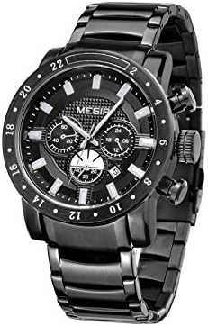Megir Men Watches Business Calendar Quartz Military Watch 24 Hr-Black