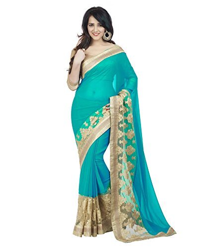 'Bollywood Designer Original Women's Turquoise Saree With Blouse Piece (BD+Aishwariya_ Saree & Sari)