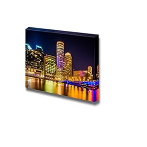 Beautiful Cityscape The Boston Skyline at Night Seen...