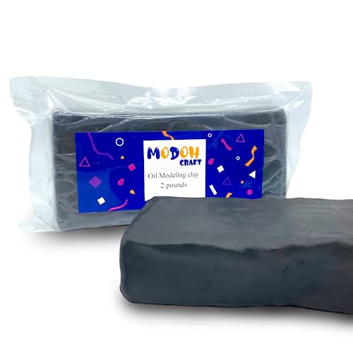 MODOH Plasticine Oil Based Modeling Clay, Non Hardening Reusable Clay, Non Toxic No Bake Professional Oil Base Sulfur Free Sculpting Clay (Gray, 2 Lbs)