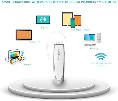 Bluetooth Headset Wireless Broadcom Earbuds Stereo Light Headphone Noice Canceling for Devices IOS Android with 2 Headset Cap (White)