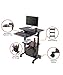 Stand Up Desk Store Mobile Rolling Adjustable Height Standing Workstation with Printer Shelf and Slideout Keyboard Tray (Black Frame/Black Top, 30