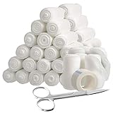48-Piece Stretch Bandage Roll with Tape and Scissors Bundle Pack - 4 Yards Sterile Rolled Gauze Bandages for Wounds, Injuries and Surgery After Care Premium Cloth Bandages for First Aid Supplies