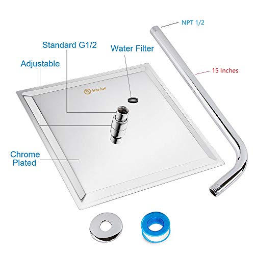 HarJue 12 Inch Rain Shower Head With 15 Inch Extension Arm, Stainless