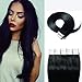 SEGO 40 Pieces Rooted Tape in Hair Extensions Human Hair Seamless Skin Weft 100% Real Remy Invisible Tape Hair Extensions Straight Double Sided #01 Jet Black, 22 Inch (100 Gram)