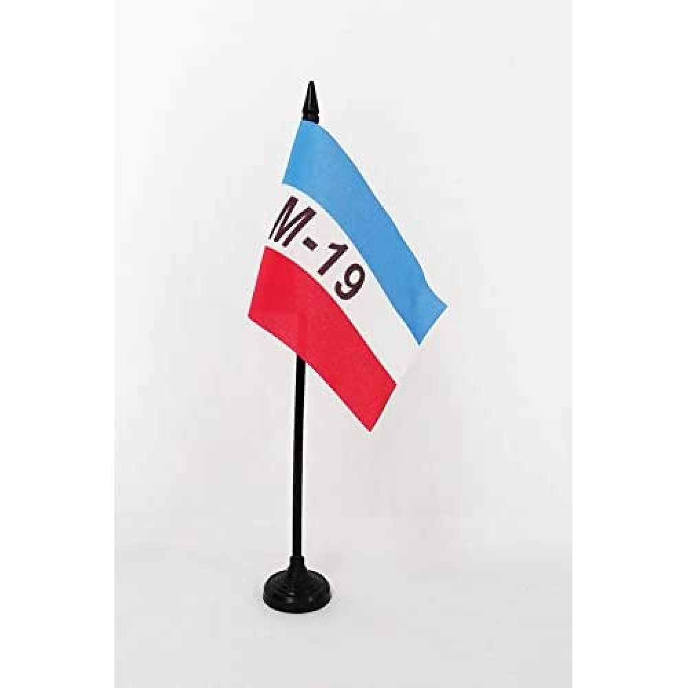 AZ FLAG - 19th of April Movement in Colombia Table Flag 4'' x 6'' - M-19 Colombian Office Mini Banner 100% Polyester 15 x 10 cm - Mini Desk Flag with 10'' Pole and Black Plastic Base