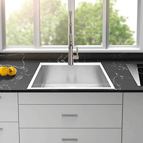 Logmey 25x22 Inch Kitchen Sink Drop-in Topmount 18 Gauge Single Bowl Stainless Steel Bar Sinks