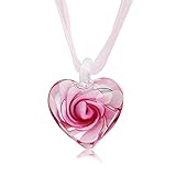 VEINTI+1 Exotic Style Eye-catcher Handmade Romantic Heart with Pink Flower Design Glass Necklace