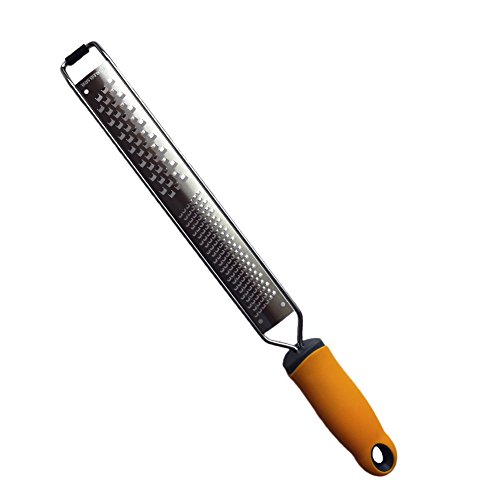 Wide Citrus Lemon Zester Cheese Grater Parmesan Ginger Garlic Nutmeg Chocolate Vegetables Fruits Razor-Sharp Stainless Steel Blade Protect Cover Dishwasher Safe Color Yellow