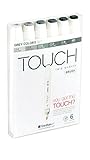 ShinHan TOUCH TWIN Art Markers Flexible Brush / Medium Chisel Tips Set of 6 - Grey Tones